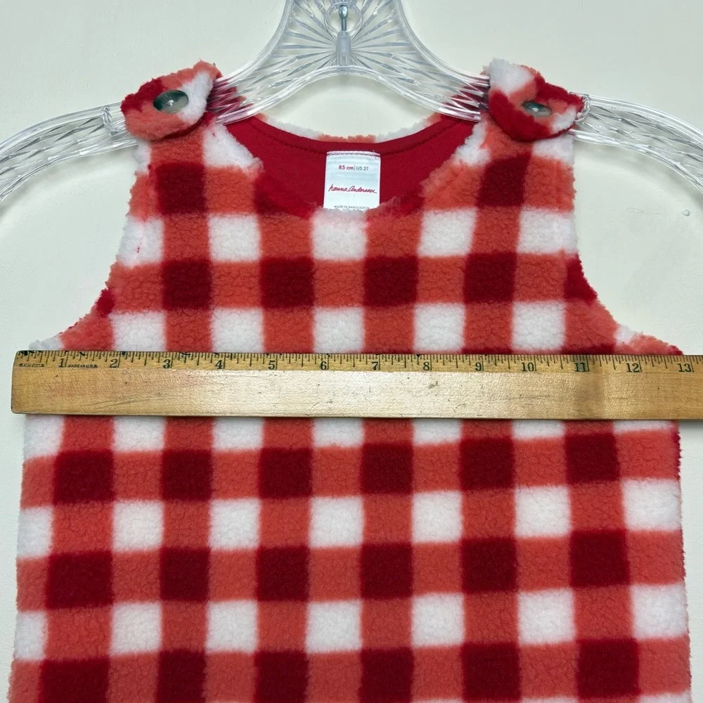 Hanna Andersson Red Buffalo Check Fleece Cozy Jumpsuit Baby Toddler Size 2T warm
